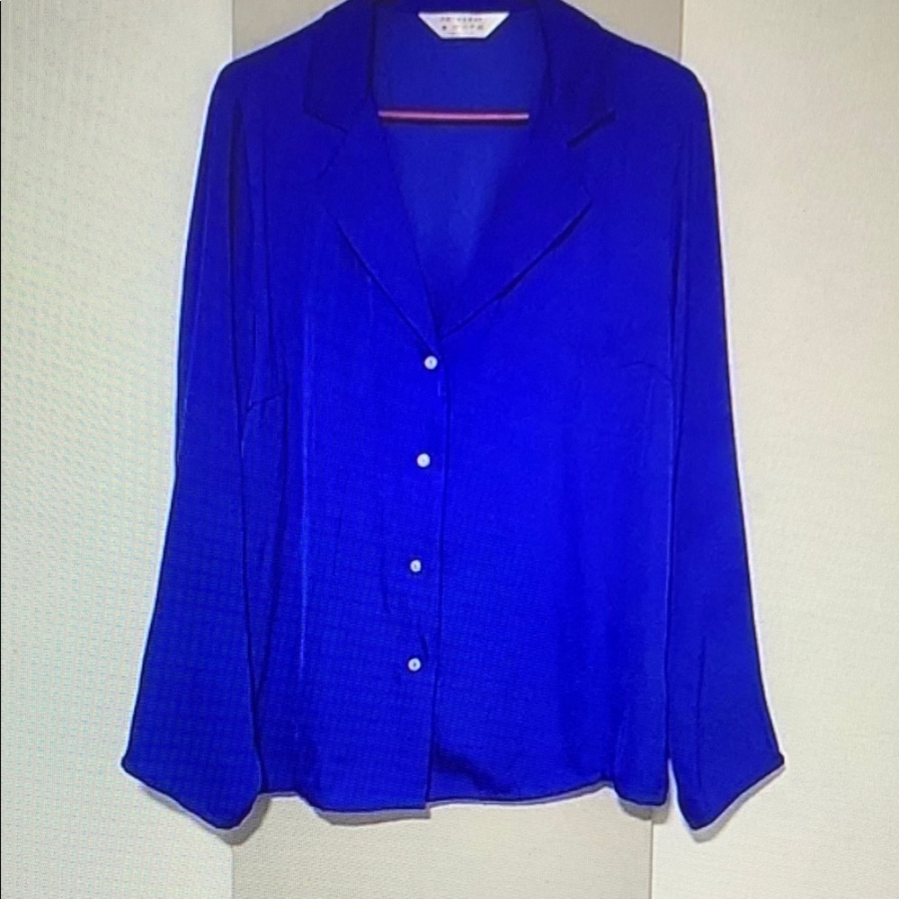 Vibrant Blue Button-Up Blouse - image 1